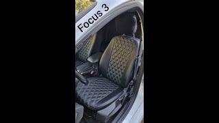 Чехлы экокожа Ford Focus 3 (3D Ромб) - Черные с серой ниткой