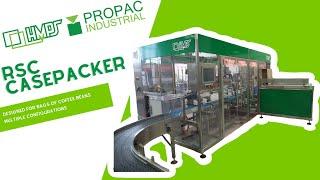 HMPS Robotic RSC Casepacker Packing Bags of Coffee Beans in Various Configurations