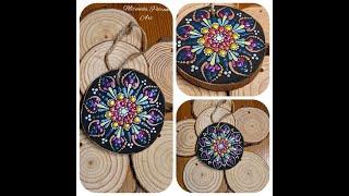 Jewel Tone and Spring Mandala on Natural Wood Slices ~ Arteza ~ Painting by Miranda Pitrone Art