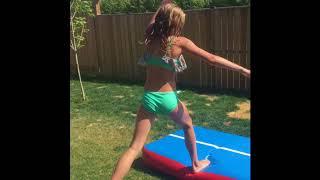 Slip and slide gymnastics challenge