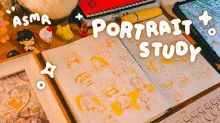 Portrait doodles, sketchbook spreads, cozy ASMR draw with me   art vlog