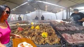 Street Food Festivals in Italy. Huge Grills of Steaks, Ribs, Loin & more Food