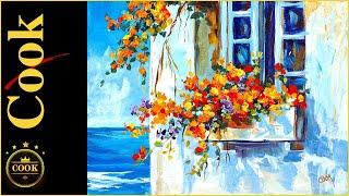 How to Paint a Mediterranean Blooming Balcony by Adding Texture with Molding Paste #acrylicMediums