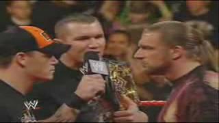 Randy Orton RKO To Triple H And John Cena