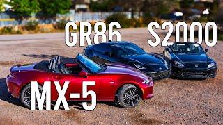 2024 Mazda Miata "ND3" vs Toyota GR86 vs Honda S2000 "AP2" | Only 1 Winner