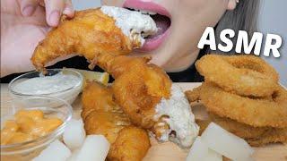 DEEP FRIED FOOD *Extra Crispy Onion Ring with Deep Fried Halibut ASMR NO Talking Food Sounds | N.E