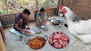 Rural Life । Cooking CHICKEN CURRY &  Eating With Rice By Our Mother and Son