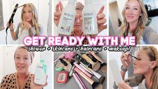 GET READY WITH ME // shower + skincare + haircare + makeup!