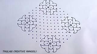 18*2*2 dots rangoli|Navaratri festival rangoli|easy big flowers rangoli|BY THULASI CREATIVE RANGOLI