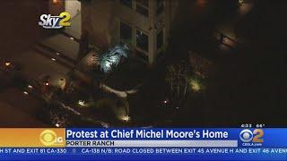 Protesters Descend On Porter Ranch Home Of LAPD Chief Michel Moore