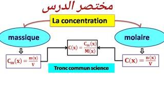 concentration molaire et concentration massique tronc commun science physique  & Chimie