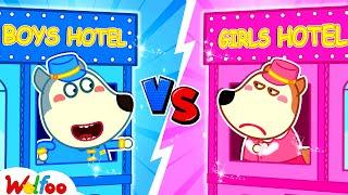 Pink vs Blue Toy Hotel Challenge - Wolfoo Pretends to Play in Toy Hotel  Wolfoo Kids Cartoon