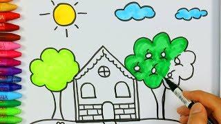 Come disegnare e colorare una casa e un sole  | Come disegnare e colora per i bambini