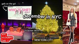 NYC VLOGMAS: gals on the go live show, christmas themed restaurant, seaport christmas decor, & chats