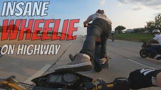 INSANE Motorcycle WHEELIE On Highway Street Bike STUNTS Video MOM Stunt Ride