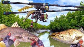 Catching Barramundi in Feeder Creeks... Rigging Stinger Hooks (Holt Swim Prawns)