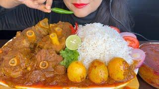 ASMR EATING SPICY MUTTON CURRY,EGG CURRY,BASMATI RICE,SALAD *MUKBANG*