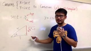 convert parametric to cartesian (an exam problem), x=sec(t), y=csc(t)