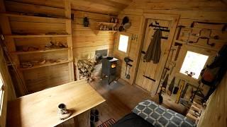 finnaly build interior of my log cabin , woodworking in wilderness with hand tools