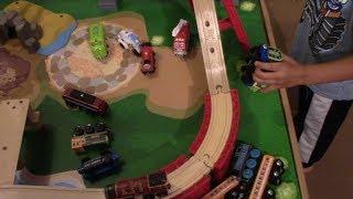 Harry's 1st Wooden Railway Track Build - Pretend Play with Tomy Track Chuggington Chug Patrol