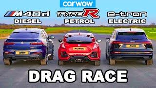 BMW X4 M40d v Civic Type R v Audi e-tron: DRAG RACE *Diesel v Petrol v Electric*