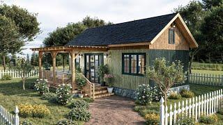 AMAZING !! 17'x33' (5x10m) Small House with 2 Bedrooms | Cozy Front porch