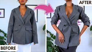 Oversized to FITTED Blazer in MINUTES (No-Sew + Sew Hacks)