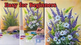 How to Paint a Lavender and Daisy Floral Arrangement - Acrylic Painting Tutorial for Beginners