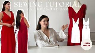 DIY Bias Cut V-Neck Dress + Sewing Pattern | Sew Along Tutorial | Lined Version