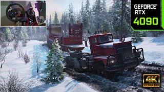 Transporting a Oil Rig Salvage Semi Trailer - SnowRunner - RTX 4090 - Steering Wheel Gameplay