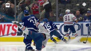 Connor McDavid runs into the absolute unit Auston Matthews