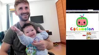 5 month baby reacts to Cocomelon  with daddy