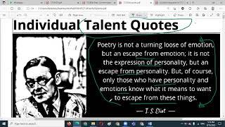 T.S Eliot/ Traditional and Individual Talent/ Quotations/ Most important