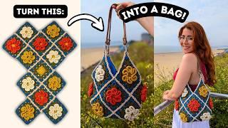 Easy Crochet Tote Bag Tutorial using only 13 Squares! Step-by-Step Guide | Brunaticality Crochet