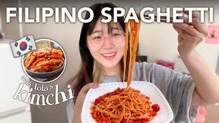 COOKING PINOY- STYLE SPAGHETTI  (ft. Bardagulan of Korean Siblings) | Juwonee