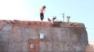 Renovation of the village house: cementing the wall of the house Iranian village life