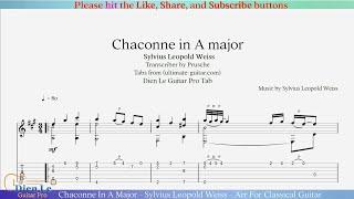 Chaconne In A Major - Sylvius Leopold Weiss - Arr For Classical Guitar with TABs
