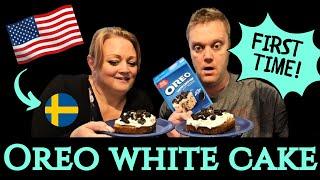 First time!! Swedish couple try Oreo white cake mix!! And mystery box!