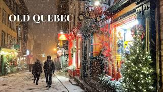 [4K] A Snowy Night & Early Morning Walk in Old Quebec City  Magical Winter Vibes 2024