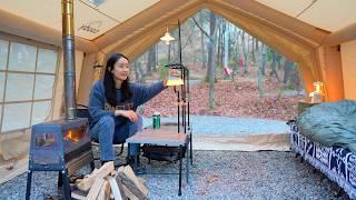 Solo Camping. Cabin-shaped Air Tent. IGT table. Delicious lamb ribs.