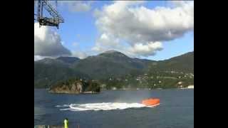 Norsafe GES50 MKIII free-fall lifeboat -- the world`s most extreme free-fall from 61.53m