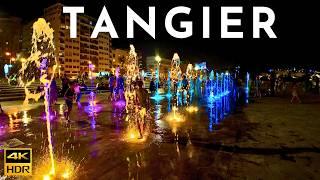 TANGIER Morocco Night Walk FONTAINE LUMINEUSE - Tangier Nightlife 4K HDR