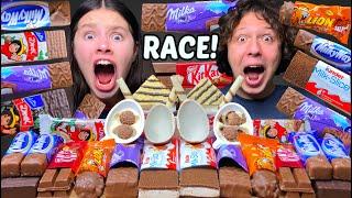 ASMR CHOCOLATE DESSERT RACE! KINDER, MILKA, KITKAT, MILKY WAY, LION EATING SOUNDS MUKBANG