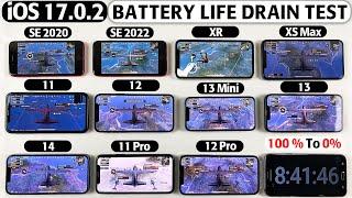 iOS 17.0.2 BATTERY TEST in 2023 | SE 2020 vs SE 2022 ,XR,XS Max,11,12,13 Mini,13,14,11 Pro vs 12 Pro