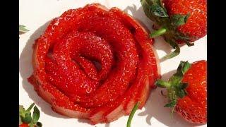 How To Make A Strawberry Rose Flower  | Fruit Carving Strawberries Garnishes