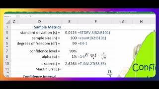 How to build a confidence interval using T.INV.2T (for the true mean where sigma is unknown)