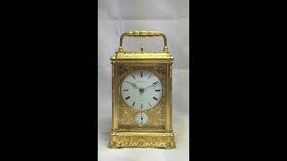 Fully Restored Half Sonnerie on Bells Carriage Clock by Henri Jacot, Rococo Engraved, c1860