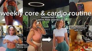 FITNESS VLOG: core & cardio routine, my postpartum journey, protein smoothie, HIGH protein breakfast