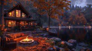  Autumn Night Ambience with Lakeshore Water Sounds and Relaxing Campfire Sounds for Sleep, Study 