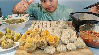 Pork Momo mukbang//Rose momos recipe//